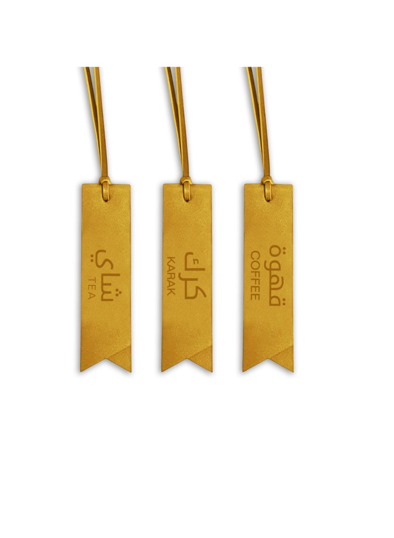 LeArt Rectangle Dallah Flask Tags - Dallah Coffee Pot, Tea, Coffee and Karak Tag | Dallah Tags (Gold - Set of 3) - Image 1