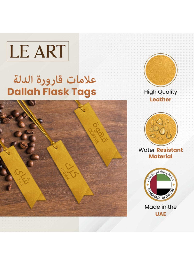 LeArt Rectangle Dallah Flask Tags - Dallah Coffee Pot, Tea, Coffee and Karak Tag | Dallah Tags (Gold - Set of 3) - Image 2