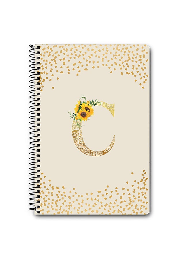 Stylizedd Designer A5 Spiral Notebook Memo Notepad Journal - Custom Monogram Initial Letter Mandala Floral Pattern Alphabet - C - Cream  - Image 1