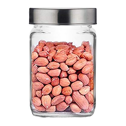 CROCO JAR CROCO Silver Steel Lid Square Glass Storage Jars Set | Transparent Clear Cube Containers 800 ML Each | Kitchen Food Storage for Spices, Dry Fruits & Snacks (Set of 8) - Image 2