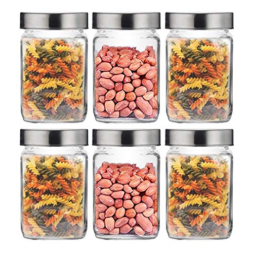 CROCO JAR CROCO Silver Steel Lid Square Glass Storage Jars Set | Transparent Clear Cube Containers 800 ML Each | Kitchen Food Storage for Spices, Dry Fruits & Snacks (Set of 8) - Image 5