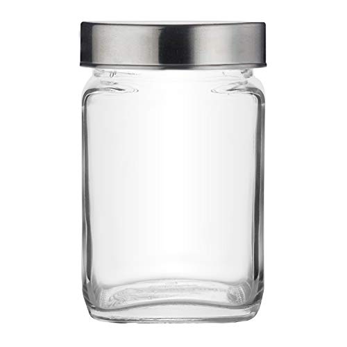 CROCO JAR CROCO Silver Steel Lid Square Glass Storage Jars Set | Transparent Clear Cube Containers 800 ML Each | Kitchen Food Storage for Spices, Dry Fruits & Snacks (Set of 8) - Image 3