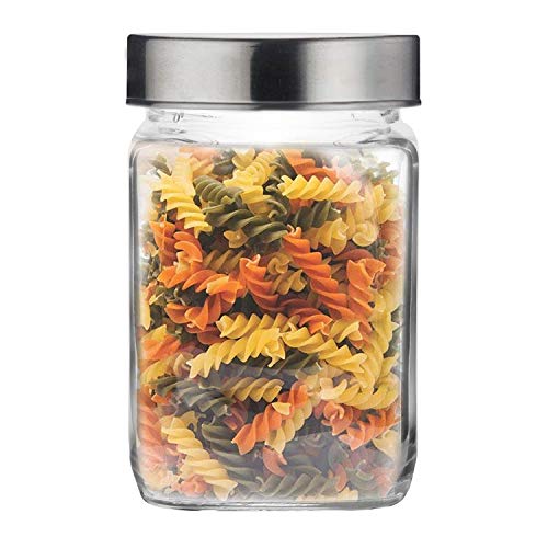 CROCO JAR CROCO Silver Steel Lid Square Glass Storage Jars Set | Transparent Clear Cube Containers 800 ML Each | Kitchen Food Storage for Spices, Dry Fruits & Snacks (Set of 8) - Image 4