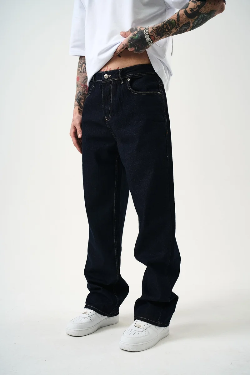 ريسباير بنطلون رجالي واسع مغسول أزرق داكن