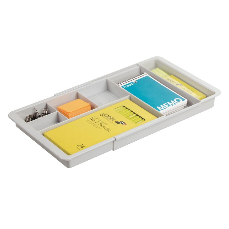 mDesign Expandable Plastic Drawer Organizer and Storage Container for Office Supplies Gel Pen Pencil Marker Stationary Desk Supply Holder for Drawers and Desktop Lumiere Collection Light Gray