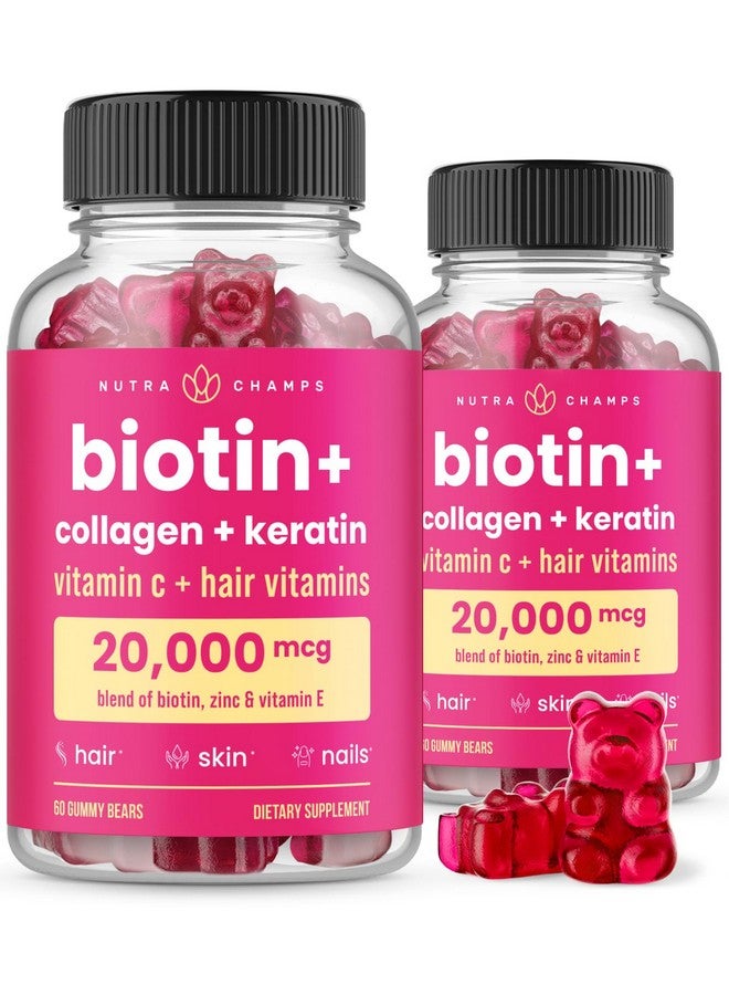NutraChamps NutraChamps Hair Skin & Nails Gummies, Biotin with Collagen & Keratin, 5000mcg Biotin Beauty Complex, Vitamin Supplement, Berry, 120 Count, Healthy Hair, Radiant Skin & Strong Nails (Pack of 2) - Image 1