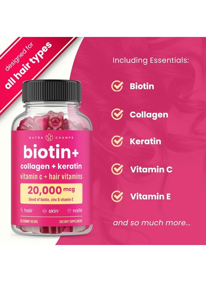 NutraChamps NutraChamps Hair Skin & Nails Gummies, Biotin with Collagen & Keratin, 5000mcg Biotin Beauty Complex, Vitamin Supplement, Berry, 120 Count, Healthy Hair, Radiant Skin & Strong Nails (Pack of 2) - Image 2