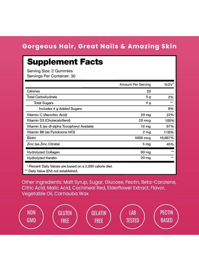 NutraChamps NutraChamps Hair Skin & Nails Gummies, Biotin with Collagen & Keratin, 5000mcg Biotin Beauty Complex, Vitamin Supplement, Berry, 120 Count, Healthy Hair, Radiant Skin & Strong Nails (Pack of 2) - Image 3