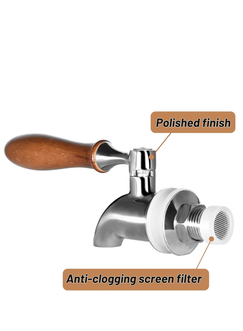Excefore 2 Pack Stainless Steel Beverage Dispenser Replacement Spigot for Glass Jar, Water Jug, Fits 5/8 inch Opening, Polished Finish, Wooden Handle - Image 5
