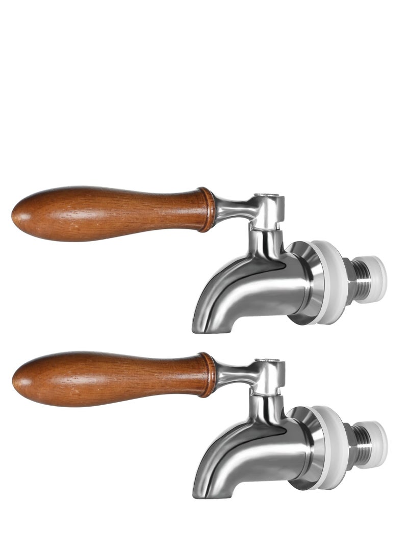 Excefore 2 Pack Stainless Steel Beverage Dispenser Replacement Spigot for Glass Jar, Water Jug, Fits 5/8 inch Opening, Polished Finish, Wooden Handle - Image 1