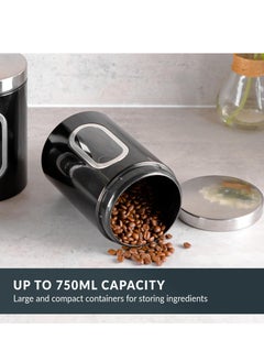 KASTWAVE 3-Pcs Kitchen Canister Set with Secure Lids - Food Storage Jars, Transparent Viewing Window, Customizable Labels - Ideal for Sugar, Tea, Coffee - Black  - Image 3