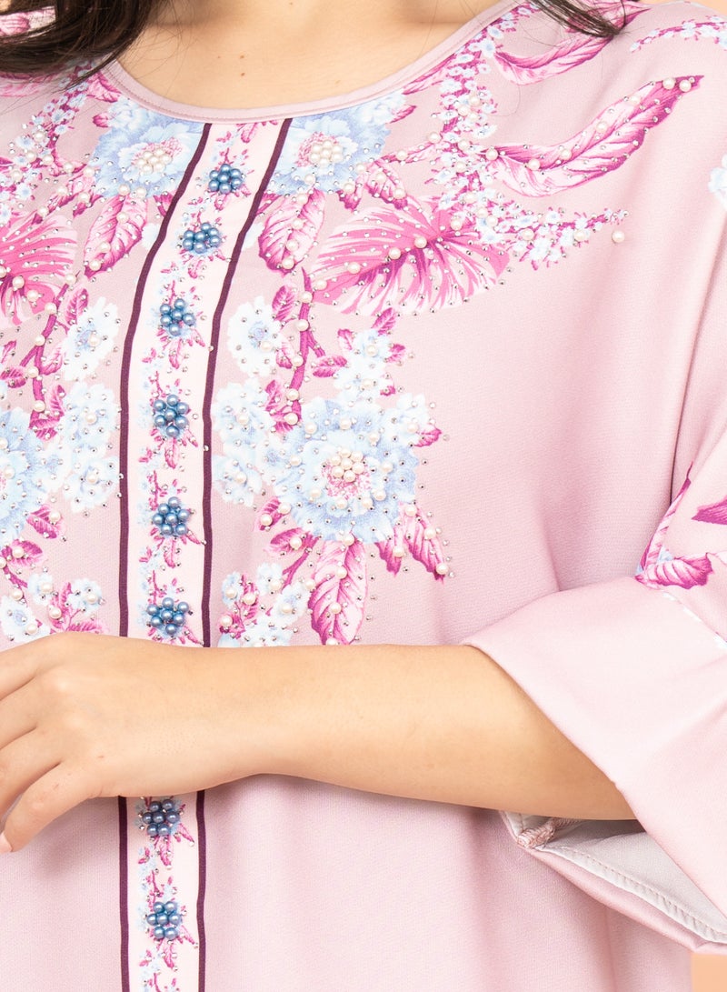 اكسا جلابية كريستال مطبوعة  وردي - Image 2