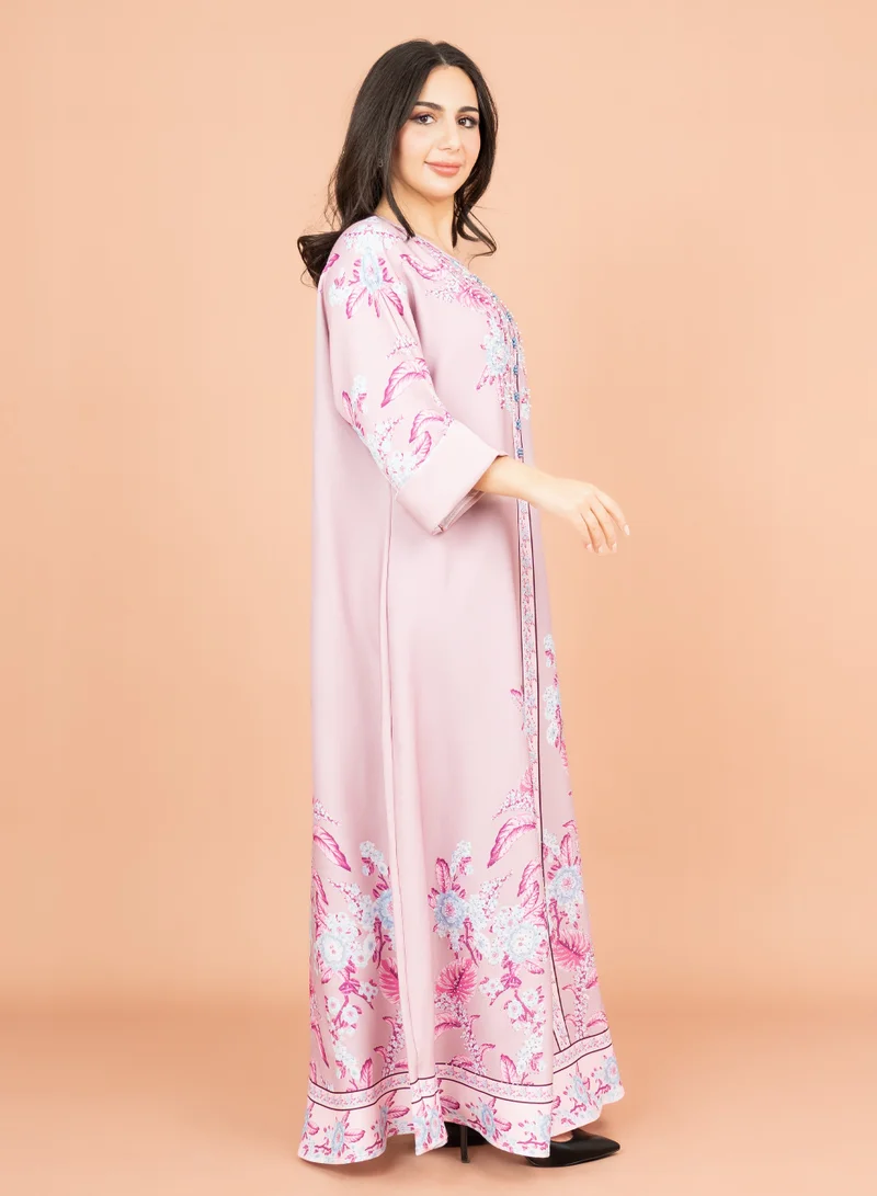 IKKXA Crystal Enchant Print Jalabiya IK1017 Pink