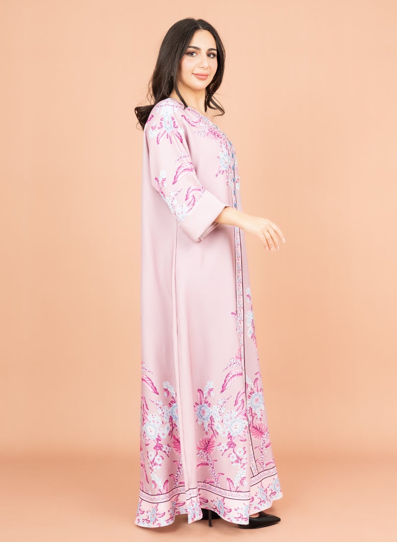 اكسا جلابية كريستال مطبوعة  وردي - Image 3