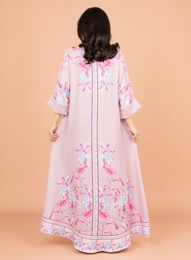 اكسا جلابية كريستال مطبوعة  وردي - Image 4