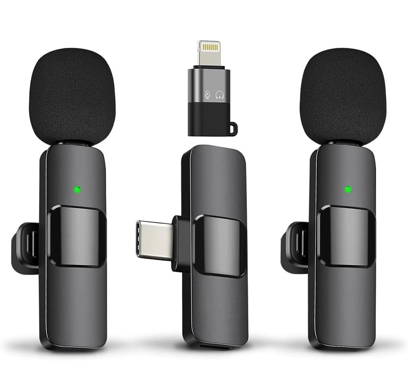 TECHNOVIEW Wireless Microphone Lavalier Lapel Microphone for Android,iPhone - Cordless Omnidirectional Condenser Recording Mic for Interview,Youtubers,Video Recording, Live Streaming(Dual-Black) - Image 1