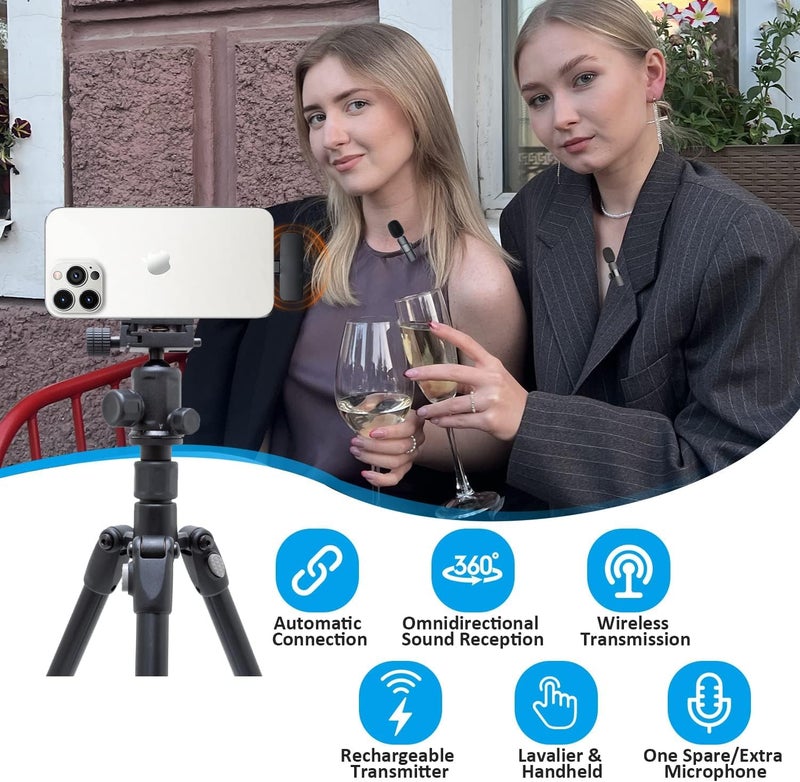 TECHNOVIEW Wireless Microphone Lavalier Lapel Microphone for Android,iPhone - Cordless Omnidirectional Condenser Recording Mic for Interview,Youtubers,Video Recording, Live Streaming(Dual-Black) - Image 2