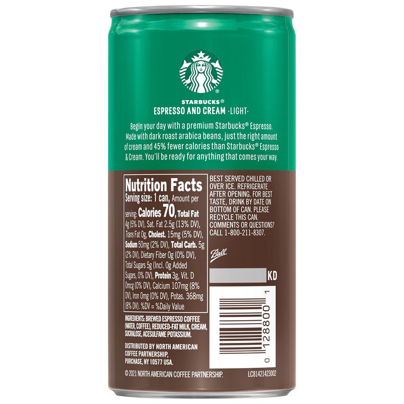 Starbucks Ready to Drink Coffee, Espresso & Cream Light , 6.5oz Cans (12 Pack) (Packaging May Vary) - Image 4