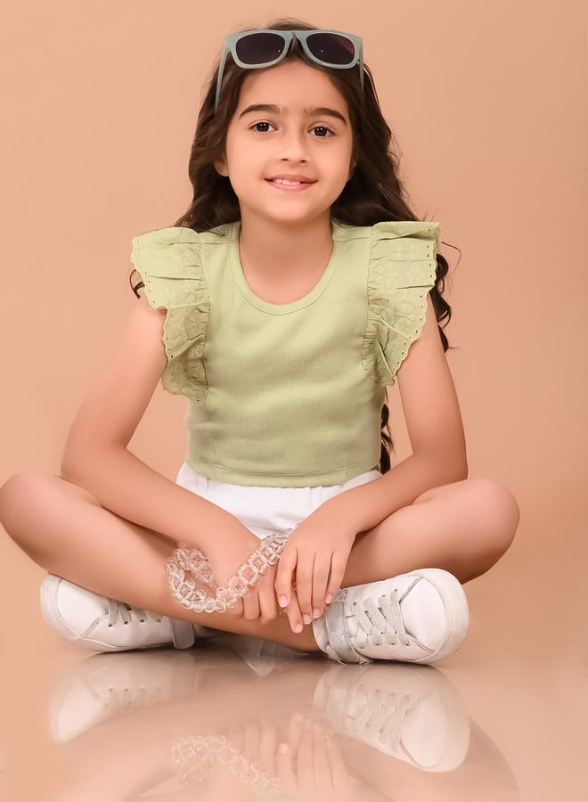 ليل بيكس بلوزة قصيرة بتفاصيل مضلعة مع كشكش - Image 1