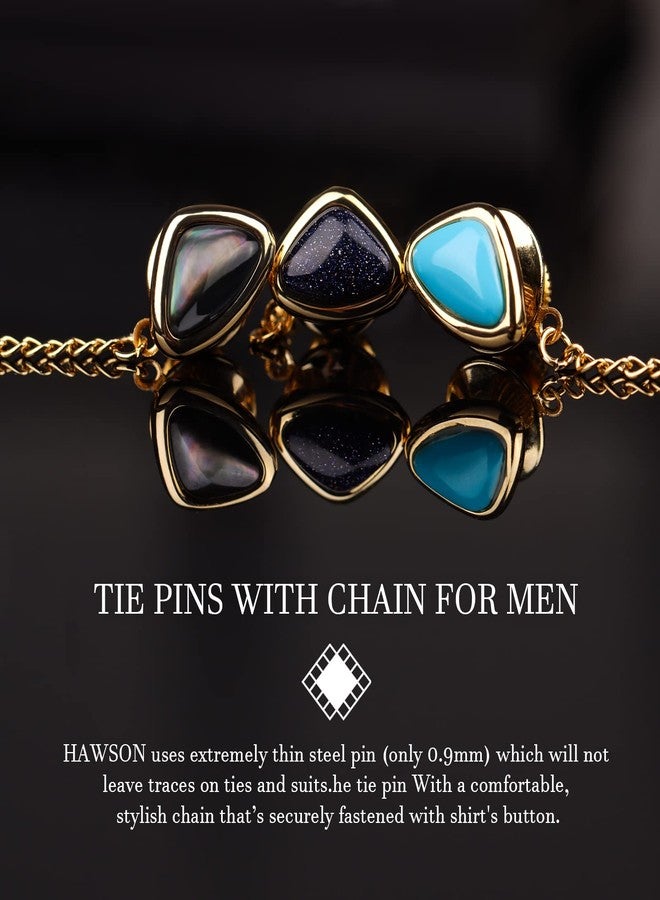 HAWSON دبابيس ربطة العنق مع سلسلة للرجال، مجوهرات أو إكسسوارات للزفاف، عيد الميلاد، عيد الميلاد، عيد الحب، تركواز - Image 5