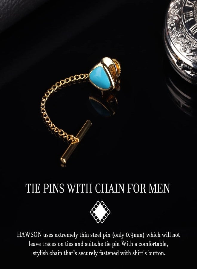 HAWSON دبابيس ربطة العنق مع سلسلة للرجال، مجوهرات أو إكسسوارات للزفاف، عيد الميلاد، عيد الميلاد، عيد الحب، تركواز - Image 4