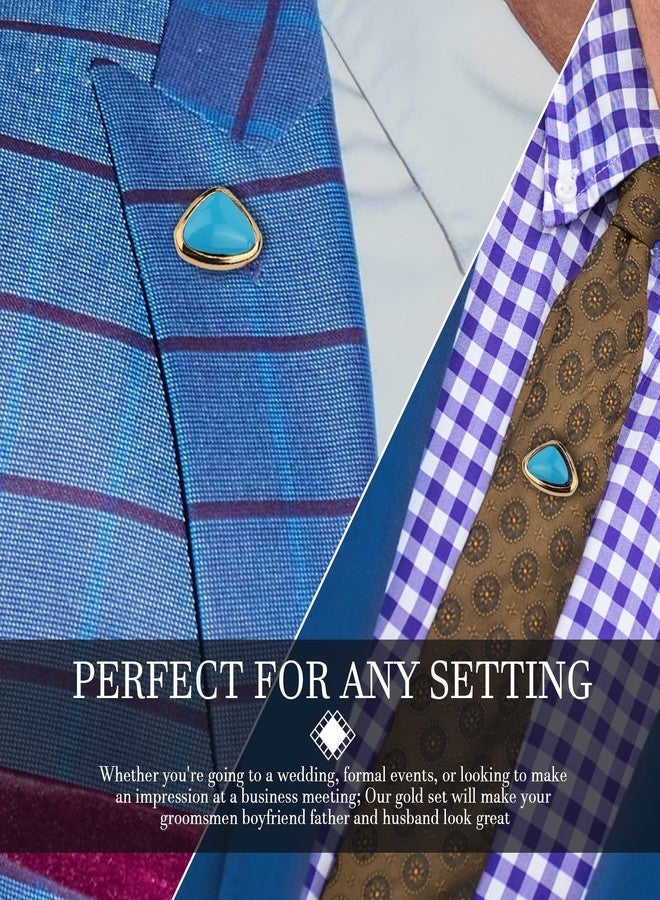 HAWSON دبابيس ربطة العنق مع سلسلة للرجال، مجوهرات أو إكسسوارات للزفاف، عيد الميلاد، عيد الميلاد، عيد الحب، تركواز - Image 2