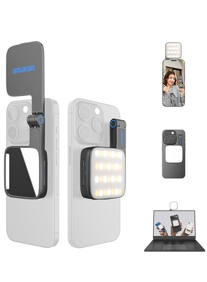 Amaran Go Mini Phone Light Magnetic LED with Dual Mirror, Adjustable 2700K–6500K, 10 Lighting Effects, USB-C Fast Charging – Charcoal - Image 1
