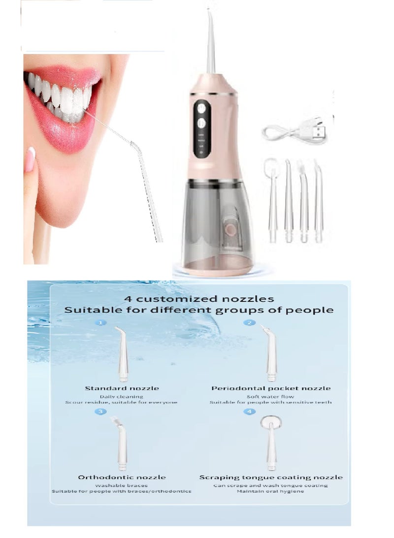 Oral For a Beautiful Smile - Upgraded Water Flosser - Portable Cordless Dental Flosser - 3 Cleaning Modes - 4 Multiple Nozzles - 380ml Capacity (Pink) - Image 2