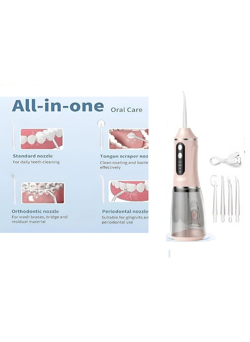 Oral For a Beautiful Smile - Upgraded Water Flosser - Portable Cordless Dental Flosser - 3 Cleaning Modes - 4 Multiple Nozzles - 380ml Capacity (Pink) - Image 4