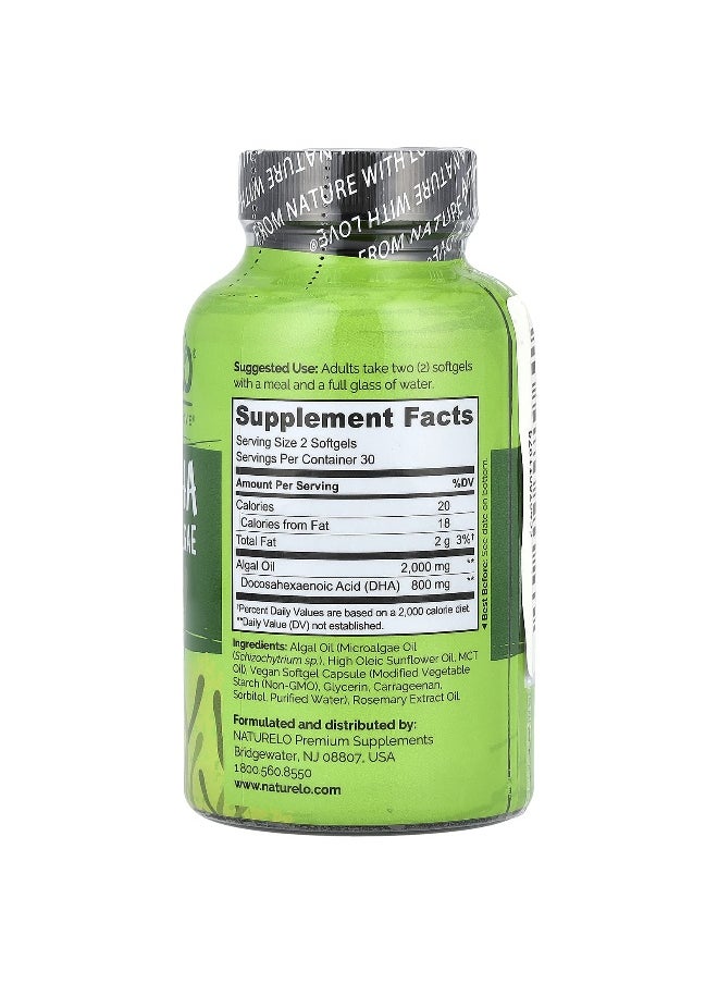 NATURELO NATURELO, Vegan DHA, Omega-3 from Algae, 800 mg, 60 Vegan Softgels (400 mg per Softgel)  - Image 2