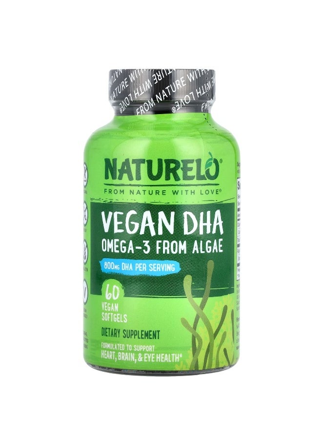 NATURELO NATURELO, Vegan DHA, Omega-3 from Algae, 800 mg, 60 Vegan Softgels (400 mg per Softgel)  - Image 1