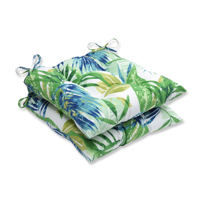Pillow Perfect Tropic Floral IndoorOutdoor Chair Seat Cushion with Ties Tufted Weather and Fade Resistant 185 x 19 BlueGreen Soleil 2 Count