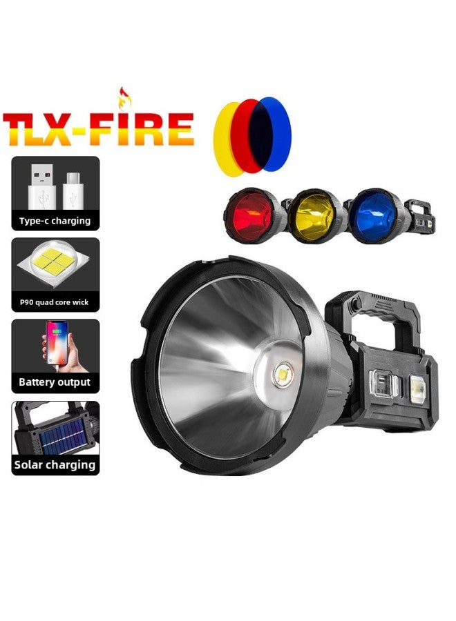 P90 Portable Searchlight Type-C Fast Solar Charging Side Light Red And Blue Warning Filter Strong Light Searchlight-Color:W5109 Trumpet  - Image 1