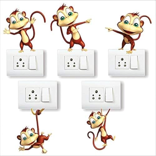 AH Decals Amazing Animal Cartoon 3D Wall Switch Board Stickers for Living Bed Kids Room | (Set of 5) - Image 1