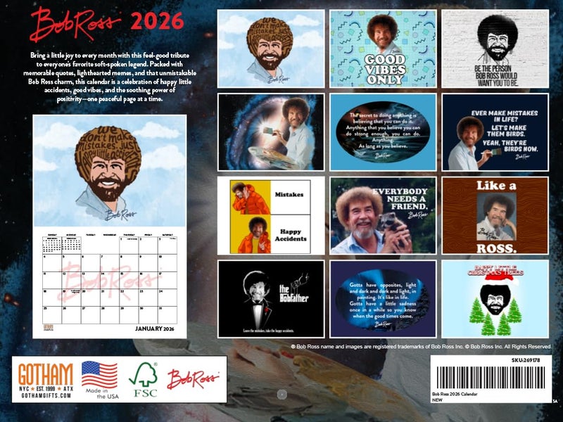 Poster Foundry Bob Ross Calendar 2026 Wall 12 Month Monthly Bob Ross Gifts Calender | American Made In The USA - Image 2