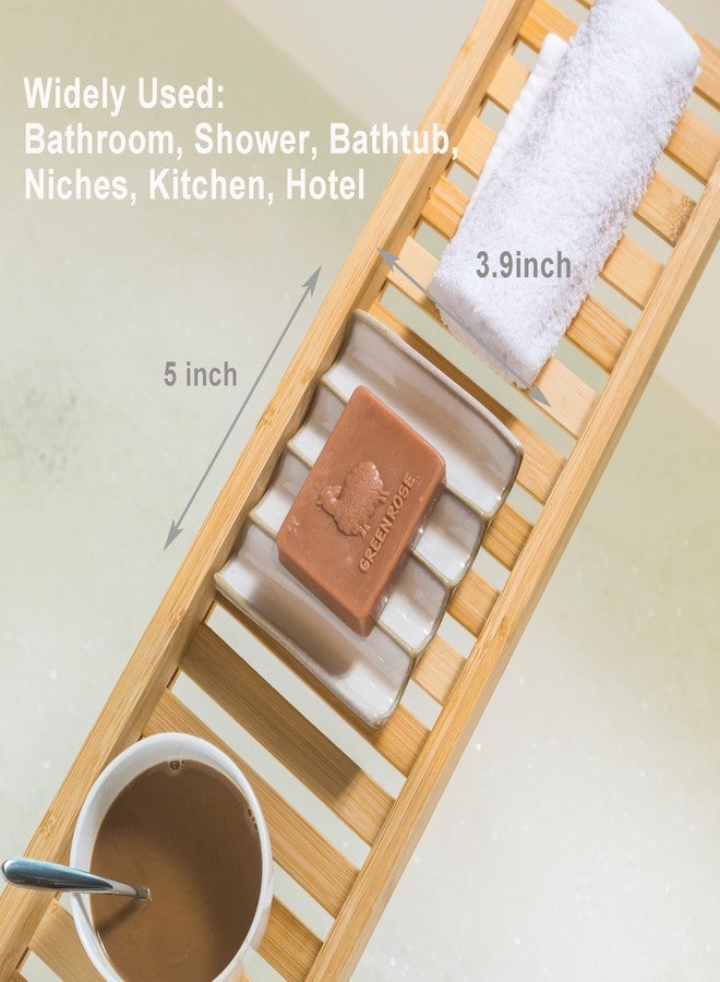 Cormomu Soap Dish with Self Drain Fluted Design, Bar Soap Holder for Bathroom, Japanese Soap Tray for Shower, Bathroom and Kitchen Sink Organizer, Ceramic Soap Saver, White - Image 2