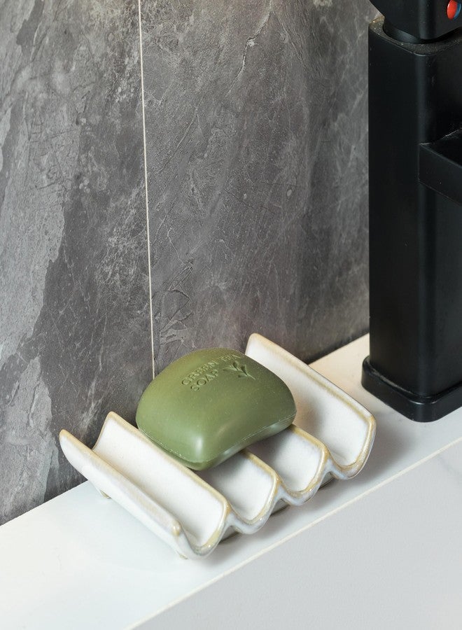 Cormomu Soap Dish with Self Drain Fluted Design, Bar Soap Holder for Bathroom, Japanese Soap Tray for Shower, Bathroom and Kitchen Sink Organizer, Ceramic Soap Saver, White - Image 3
