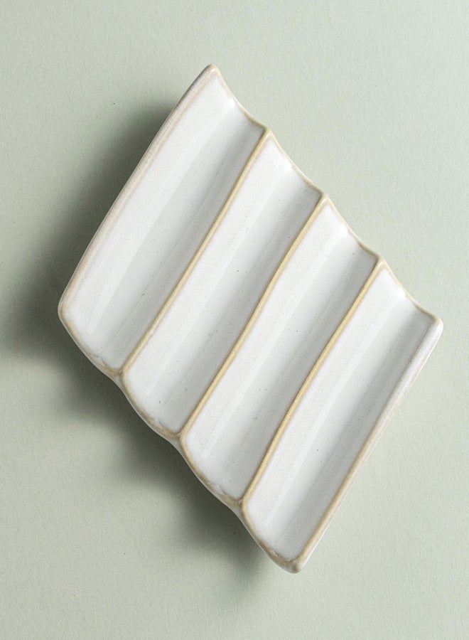 Cormomu Soap Dish with Self Drain Fluted Design, Bar Soap Holder for Bathroom, Japanese Soap Tray for Shower, Bathroom and Kitchen Sink Organizer, Ceramic Soap Saver, White - Image 5