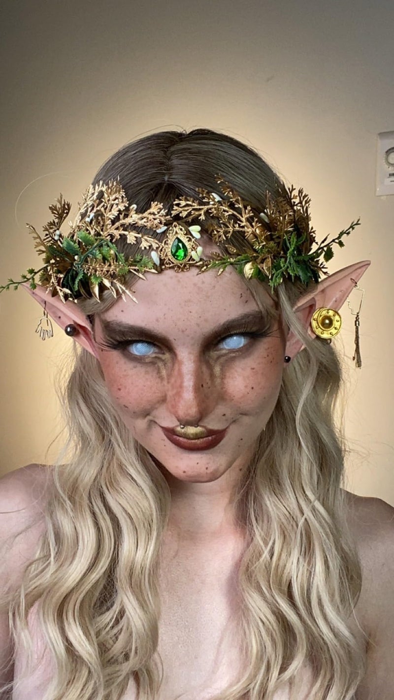 MOSTORY Handmade Woodland Fairy Crown Elf Forest Headpiece Medieval Leaf Circlet for Men Prince Adult God Cosplay Renaissance Halloween Wedding Gold Green - Image 4