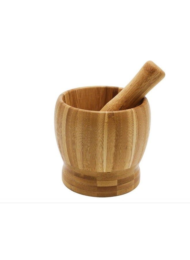 KOVAR Wooden Mortar and Pestle Set – Natural Bamboo Herb Grinder for Spices, Garlic, Ginger and Seasonings – Durable and Eco-Friendly Manual Crusher for Kitchen and Traditional Cooking