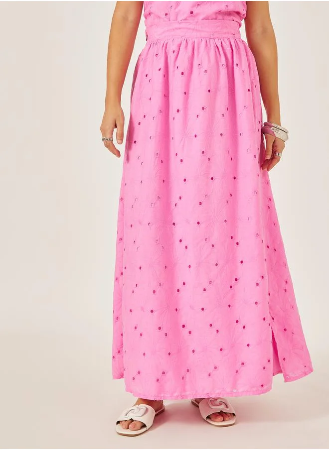 Styli Embroidered Lace A-Line Maxi Dress