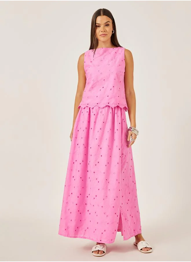 Styli Embroidered Lace A-Line Maxi Dress