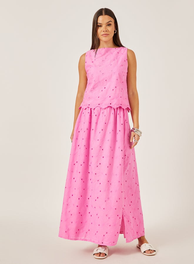 Styli Styli Schiffli A-Line Maxi Skirt with Slit Detail  - Image 1