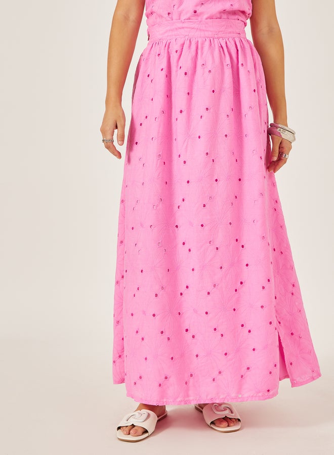 Styli Styli Schiffli A-Line Maxi Skirt with Slit Detail  - Image 2
