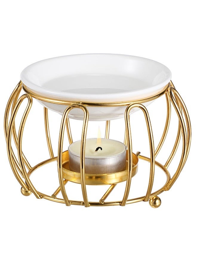 Ceramic Essential Oil Warmer, Delicate Romantic Essential Oil Burner, Tealight Candle Essential Oil Incense Aroma Diffuser Furnace with Metal Pumpkin Rack, for Home Decoration