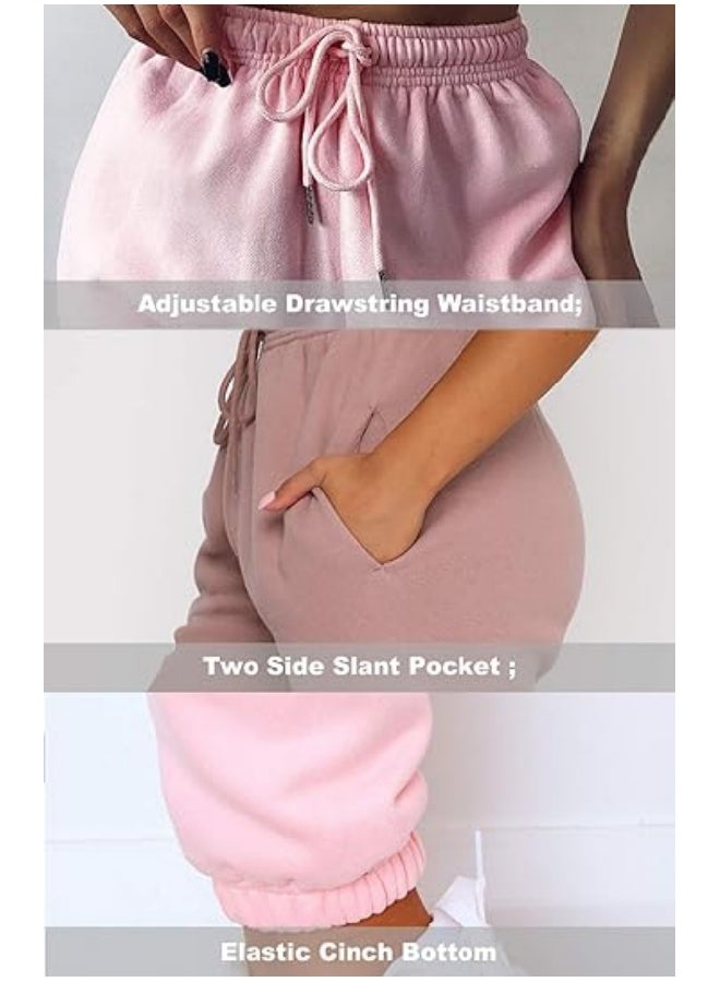 NIBEMINENT سروال رياضي نسائي عالي الخصر مع حبل سحب، بنطال جوجر، بنطال رياضي بقاع مشدود، سروال تمرين - Image 4