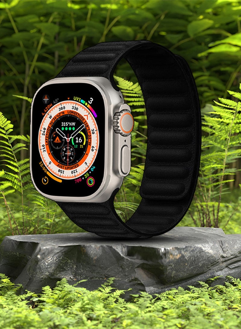 CATANES Replacement Band for Apple Watch Band 49mm 46mm 45mm 44mm -Leather Link Strap Magnetic Loop Adjustable Bracelet - Black - Image 5