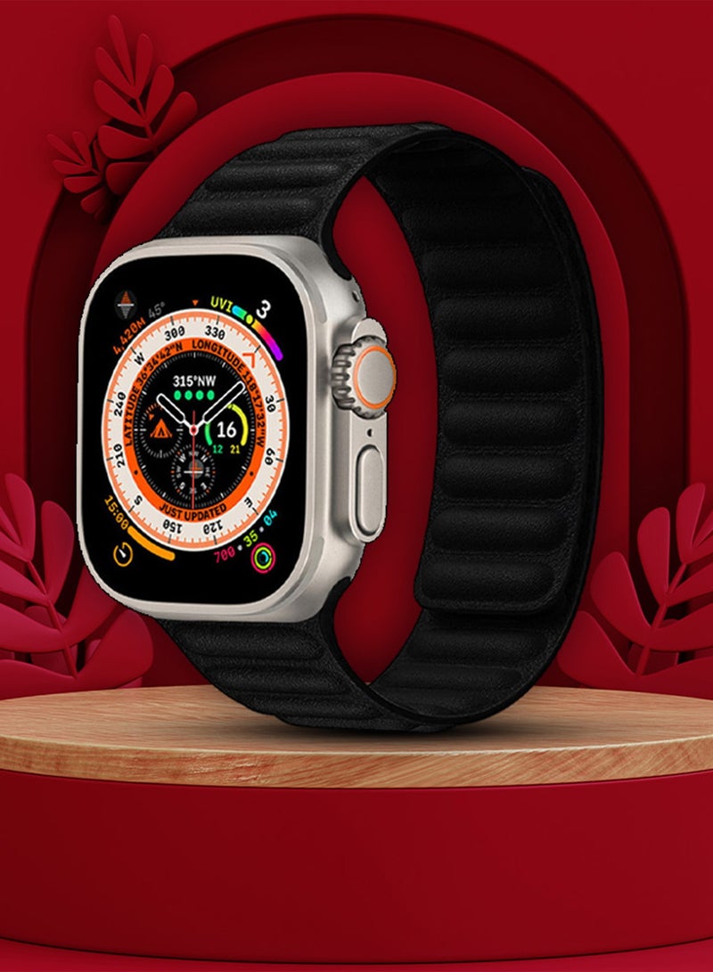 CATANES Replacement Band for Apple Watch Band 49mm 46mm 45mm 44mm -Leather Link Strap Magnetic Loop Adjustable Bracelet - Black - Image 4