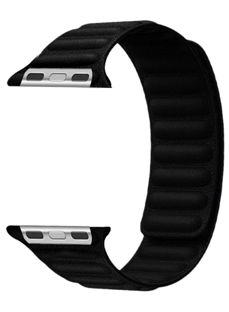 CATANES Replacement Band for Apple Watch Band 49mm 46mm 45mm 44mm -Leather Link Strap Magnetic Loop Adjustable Bracelet - Black - Image 1