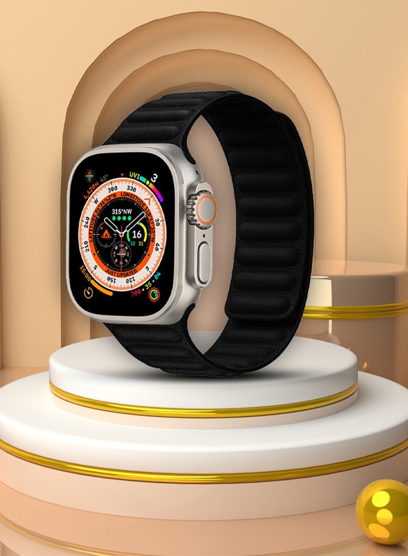 CATANES Replacement Band for Apple Watch Band 49mm 46mm 45mm 44mm -Leather Link Strap Magnetic Loop Adjustable Bracelet - Black - Image 3